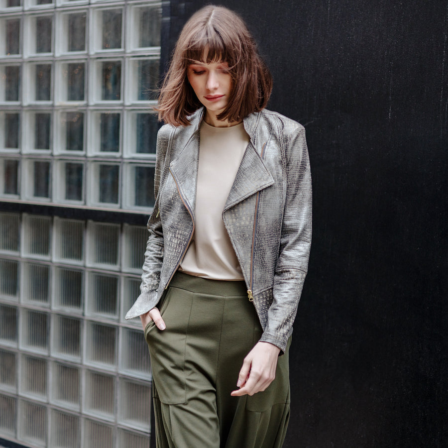 Liquid Leather™ Textured Biker Jacket - Crocodile