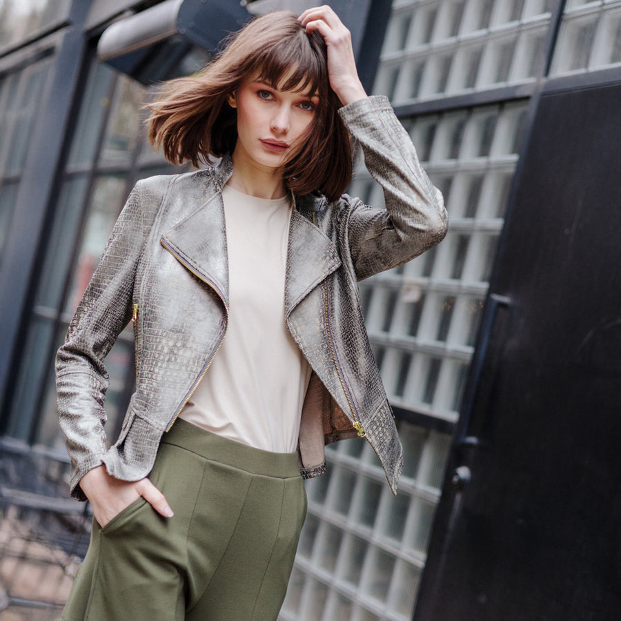 Liquid Leather™ Textured Biker Jacket - Crocodile