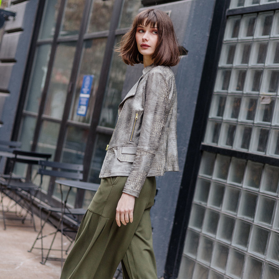 Liquid Leather™ Textured Biker Jacket - Crocodile