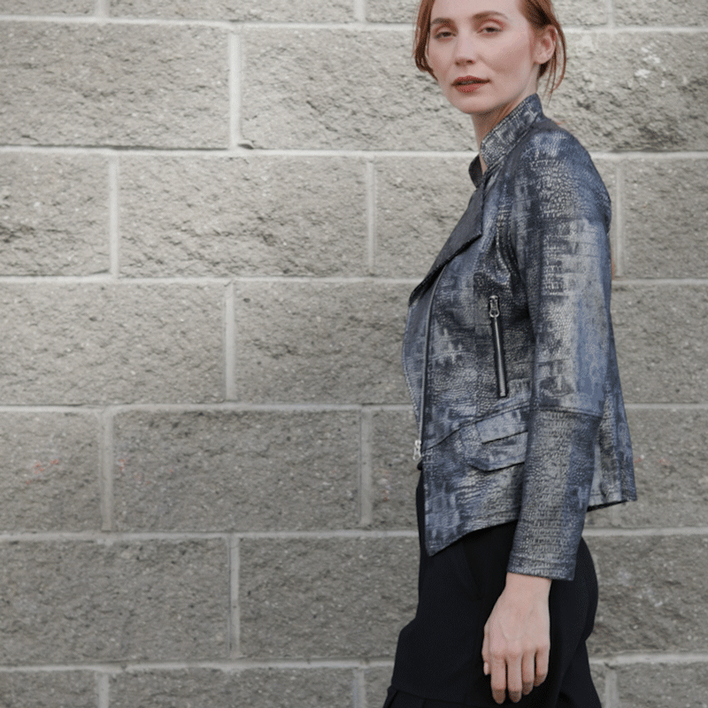 Metallic Liquid Leather™ Textured Biker Jacket - Gunmetal Silver