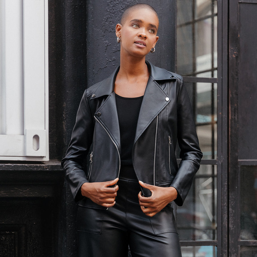 Liquid Leather™ Sheen Moto Zip Jacket - Black