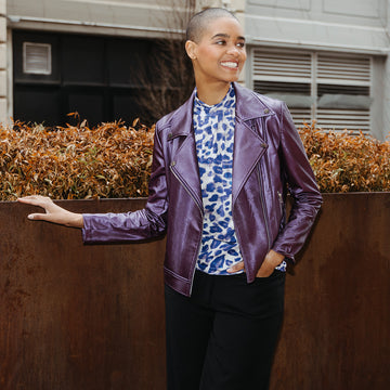 Liquid Sheen™ - Plush Moto Zip Jacket - Plum