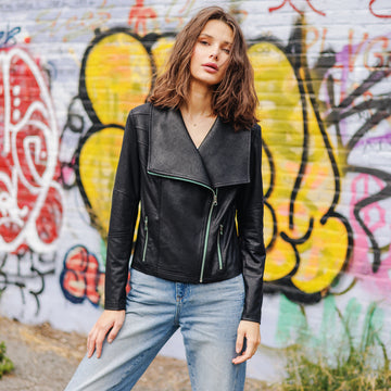 Liquid Leather™ Drape Neck Zip Jacket - Black