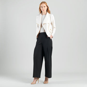 Liquid Leather™ Drape Neck Zip Jacket - Ivory