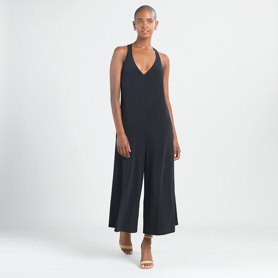 V-Neck Cross Back Jumpsuit - Black