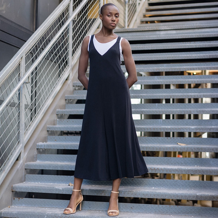 V-Neck Cross Back Jumpsuit - Black
