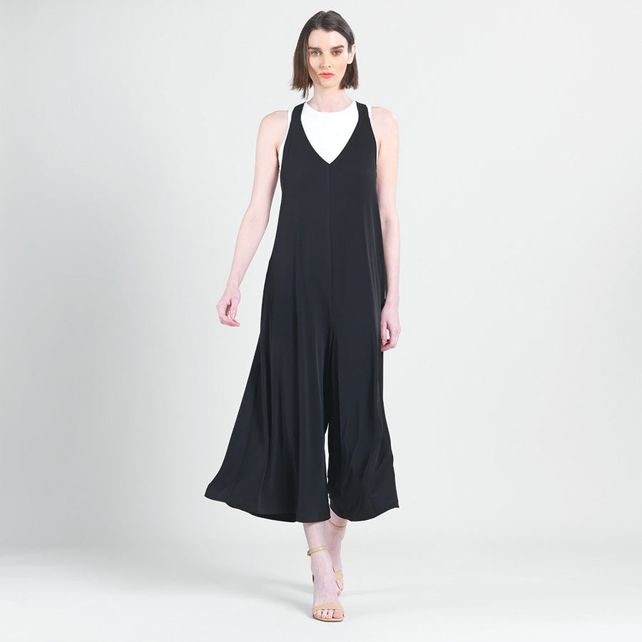 V-Neck Cross Back Jumpsuit - Black