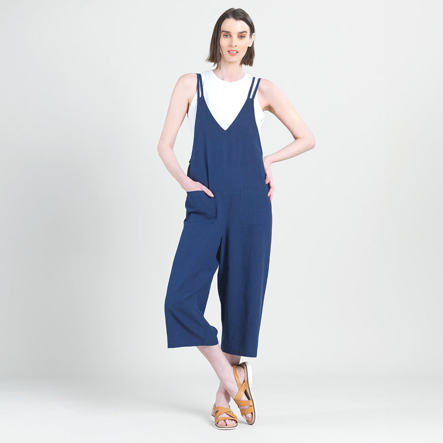 Linen Knit - Drop Waist Pocket Jumpsuit - Navy