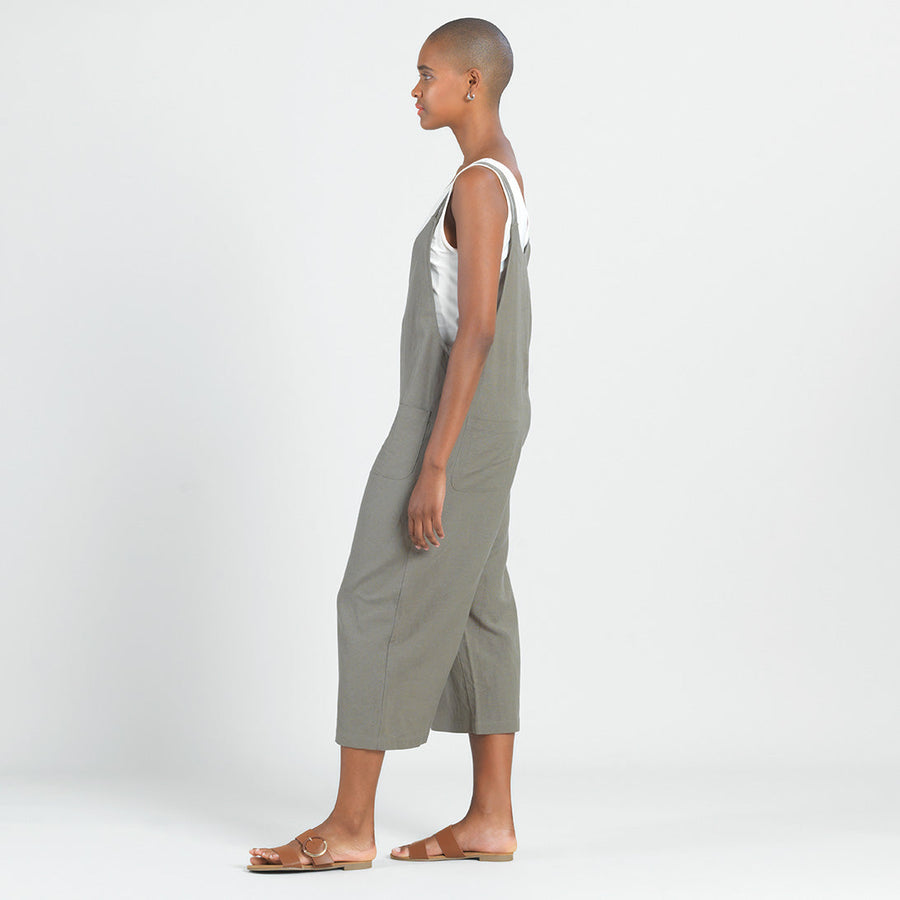 Linen Knit - Drop Waist Pocket Jumpsuit - Olive