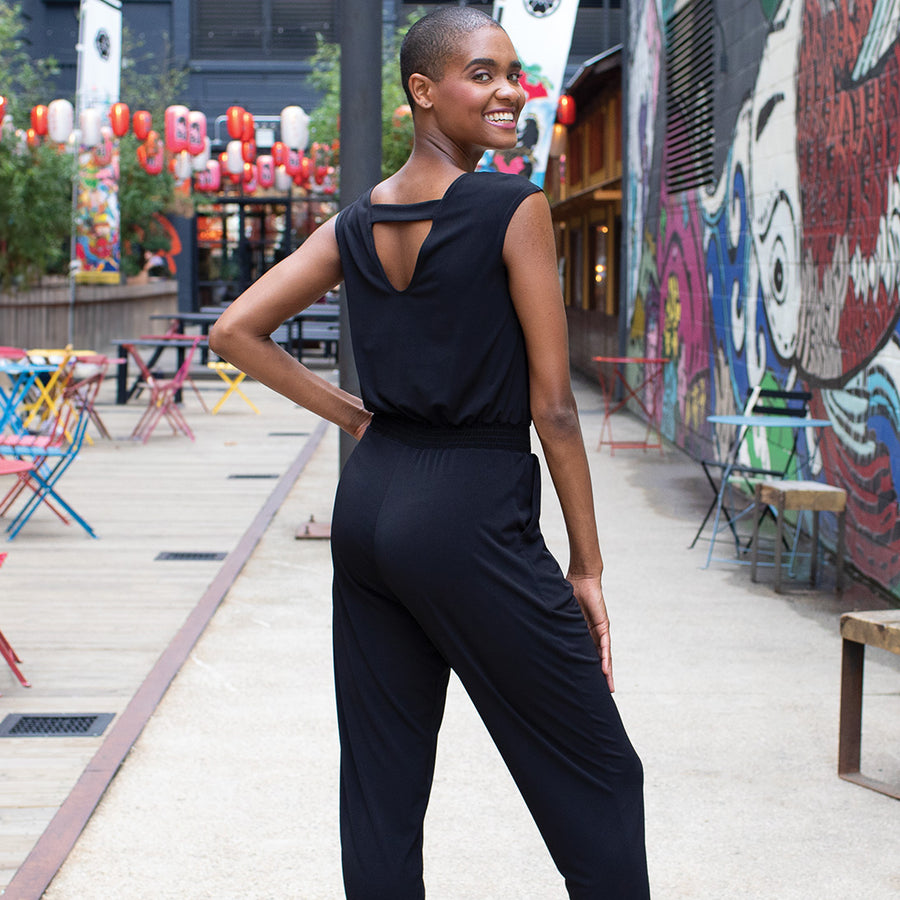 CUT OUT LONG JUMPSUIT - Black