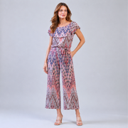 Ruffle Off Shoulder Pocket Jumpsuit - Boho Weave - Final Sale!