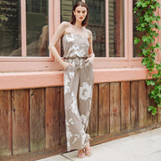 Crush Silk Knit - Tube Top Pocket Jumpsuit - Dreamy Floral-Taupe