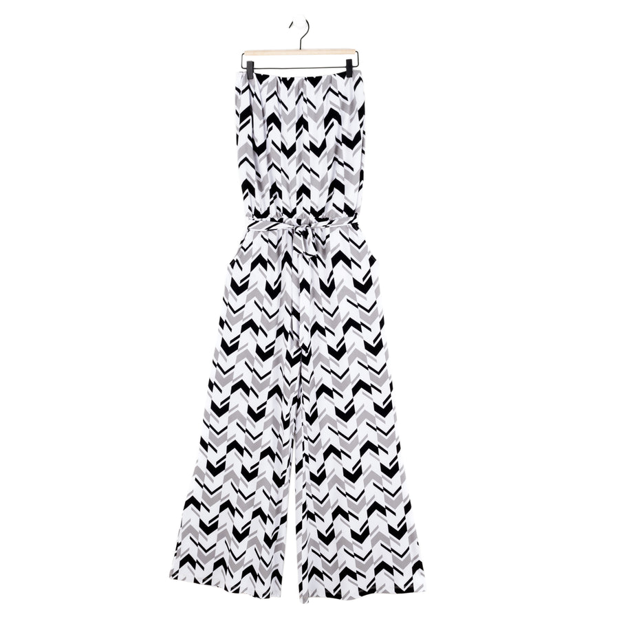 Tube Top Pocket Jumpsuit - Chevron Stripe