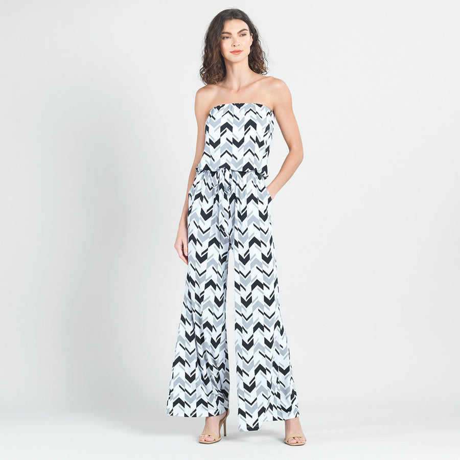 Tube Top Pocket Jumpsuit - Chevron Stripe