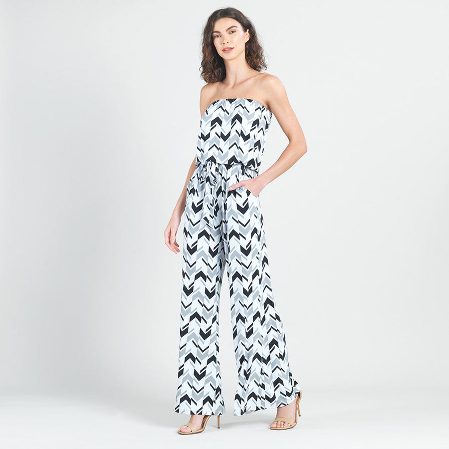 Tube Top Pocket Jumpsuit - Chevron Stripe