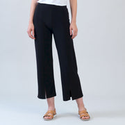 Relaxed Kick Front Slit Ankle Pant - Black