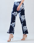 Relaxed Kick Front Slit Ankle Pant - Peony Blossom
