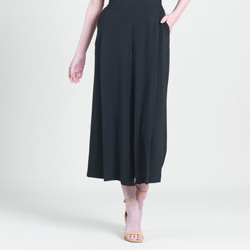 Soft Textured Rayon - Side Pocket Culotte Pant - Black