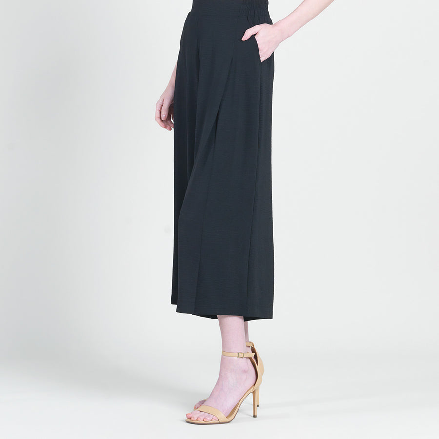 Soft Textured Rayon - Side Pocket Culotte Pant - Black