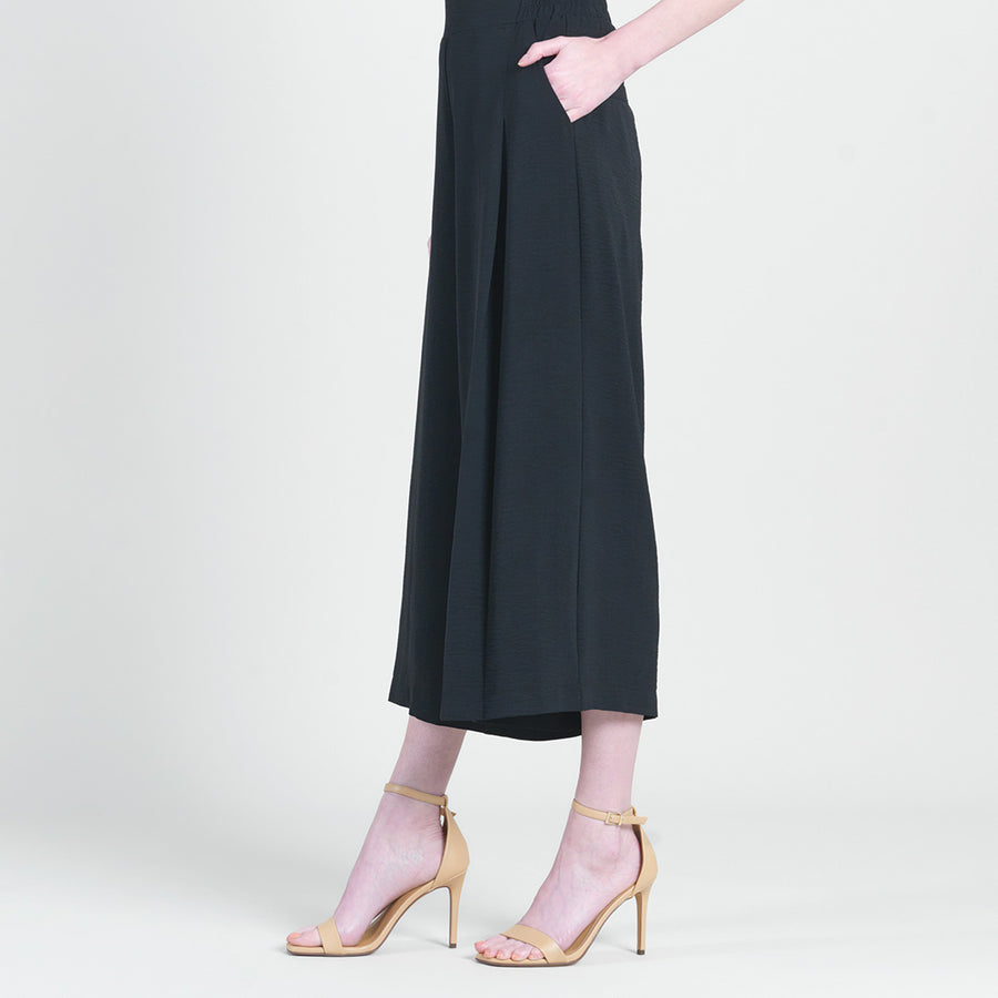 Soft Textured Rayon - Side Pocket Culotte Pant - Black