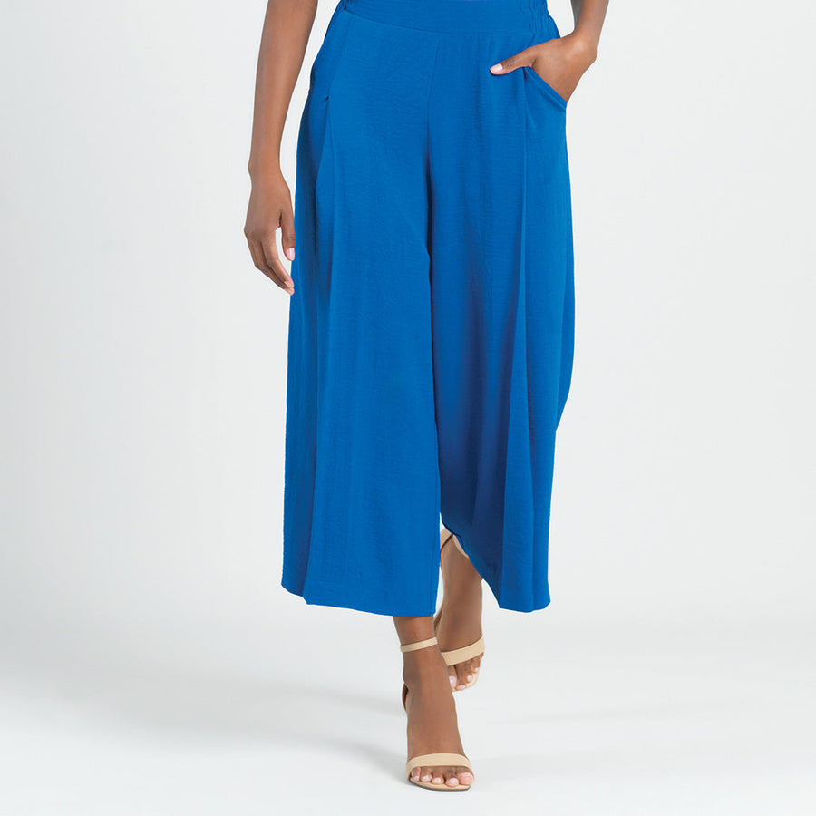 Soft Textured Rayon - Side Pocket Culotte Pant - Cobalt