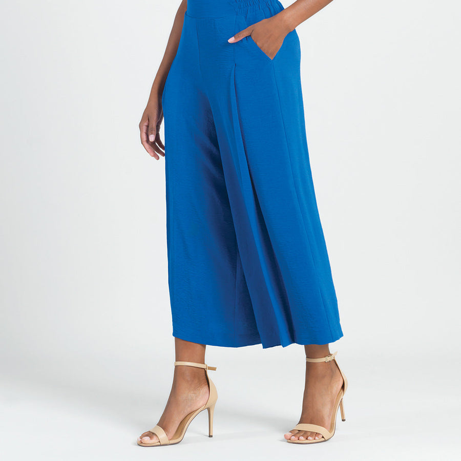 Soft Textured Rayon - Side Pocket Culotte Pant - Cobalt