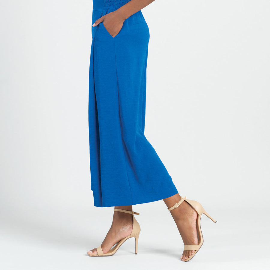 Soft Textured Rayon - Side Pocket Culotte Pant - Cobalt