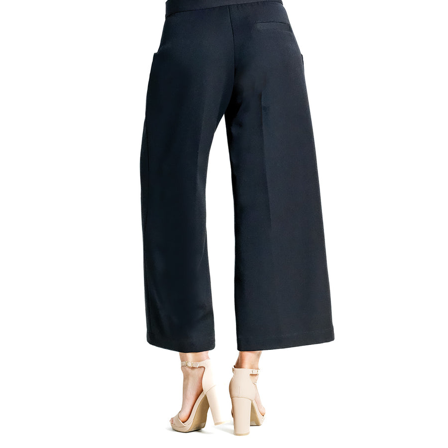 Woven Twill - Zip Closure Front Pocket Cropped Trouser - Black