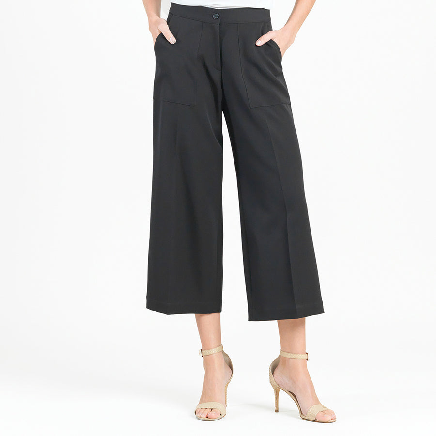 Woven Twill - Zip Closure Front Pocket Cropped Trouser - Black - Limited Sizes!