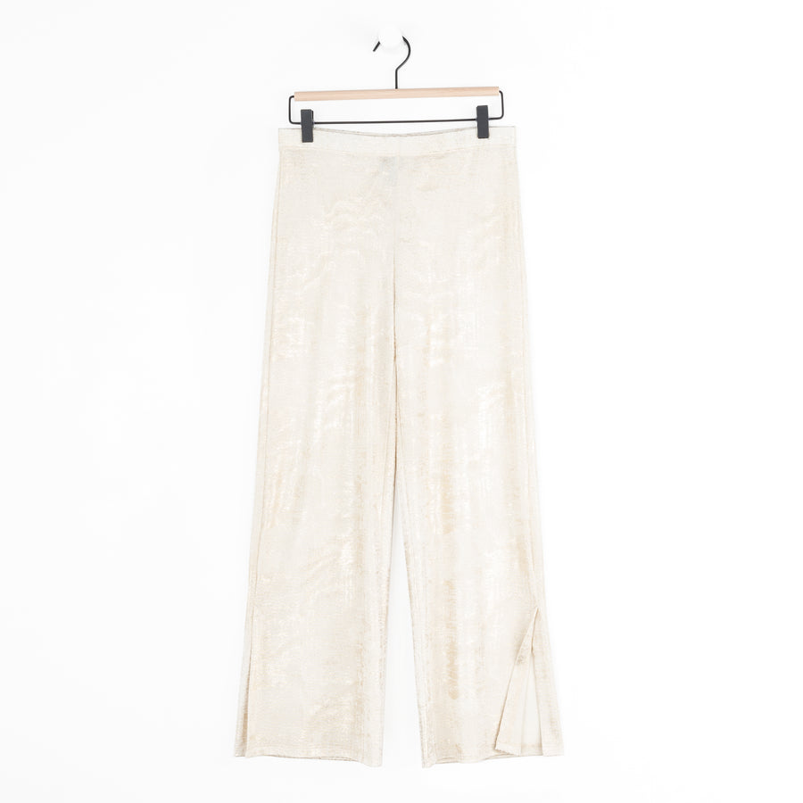 Foil Sheen - Side Slit Ankle Pant - Champagne
