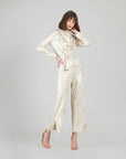 Foil Sheen - Side Slit Ankle Pant - Champagne