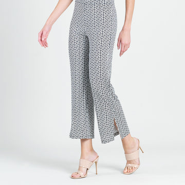 Butter Knit - Side Slit Ankle Pant - Greek Key