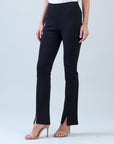 Ponte Knit - Kick Front Slit Pant - Black