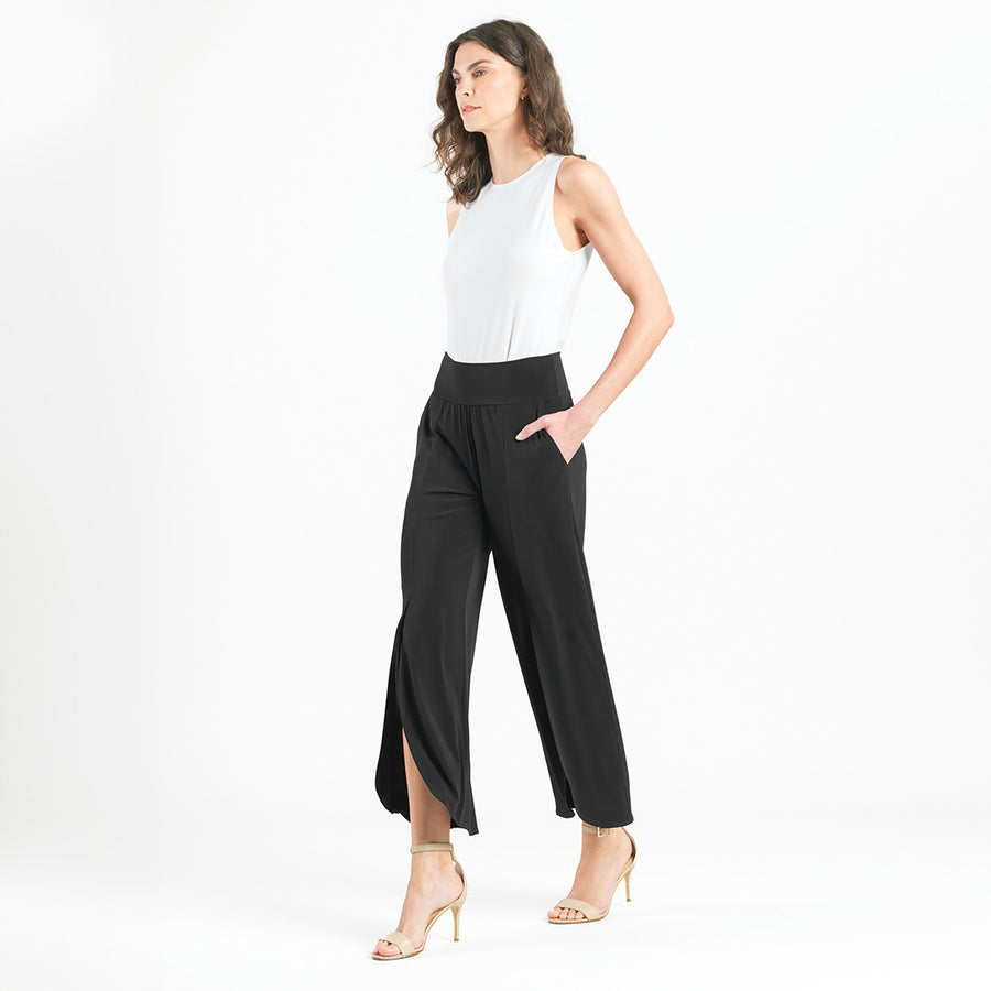 Front Slit Ankle Petal Pant - Black