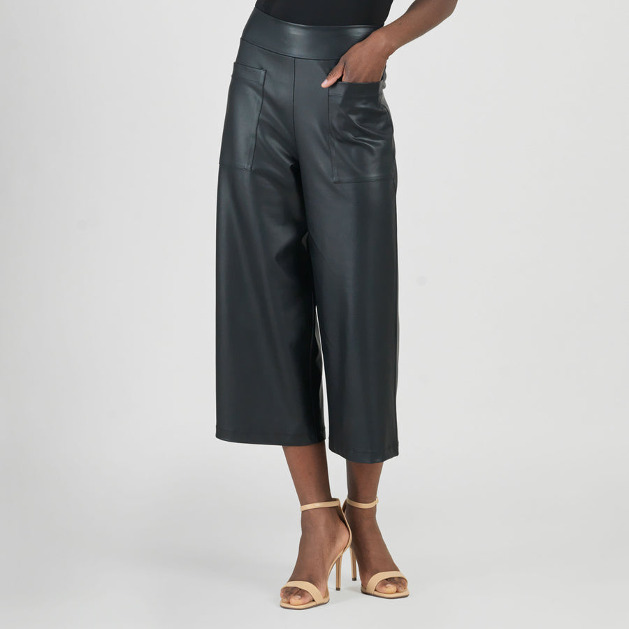 Liquid Leather™ - Sheen Front Pocket Gaucho Pant - Black