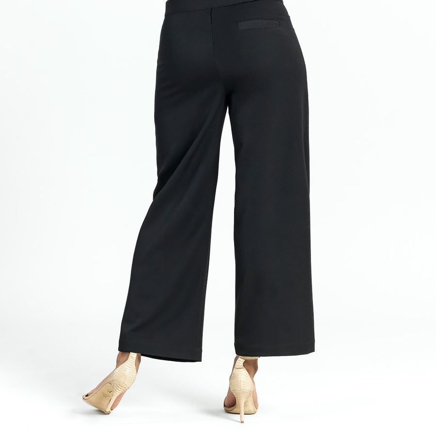 Woven Twill - Zip Closure Wide Leg Pocket Trouser - Black