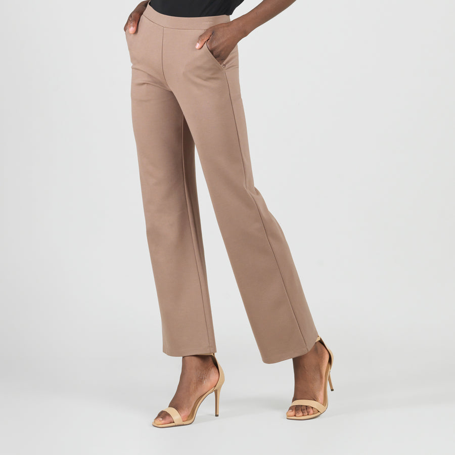 Rayon-Ponte Knit - Loose Leg Pocket Pant - Taupe
