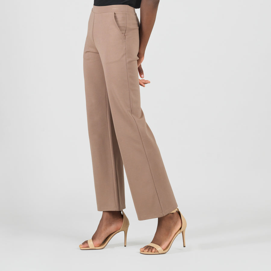 Rayon-Ponte Knit - Loose Leg Pocket Pant - Taupe