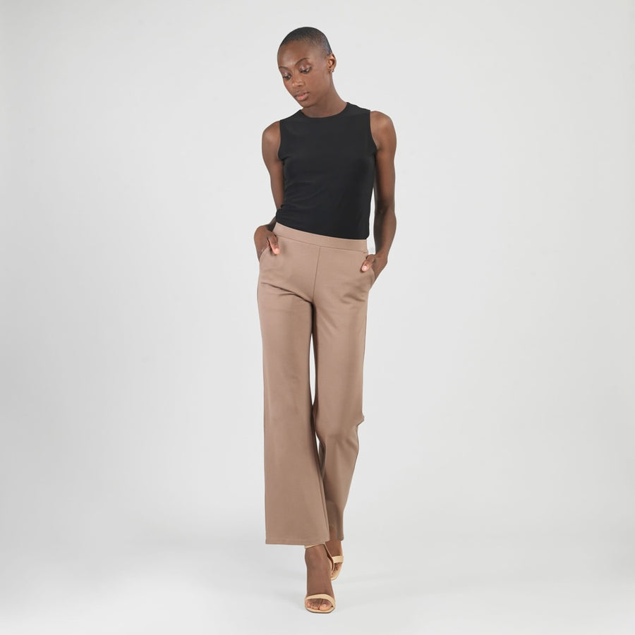 Rayon-Ponte Knit - Loose Leg Pocket Pant - Taupe