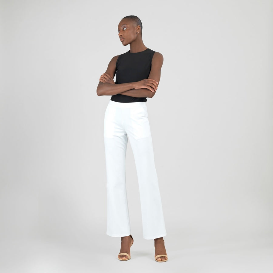 Rayon-Ponte Knit - Loose Leg Pocket Pant - White