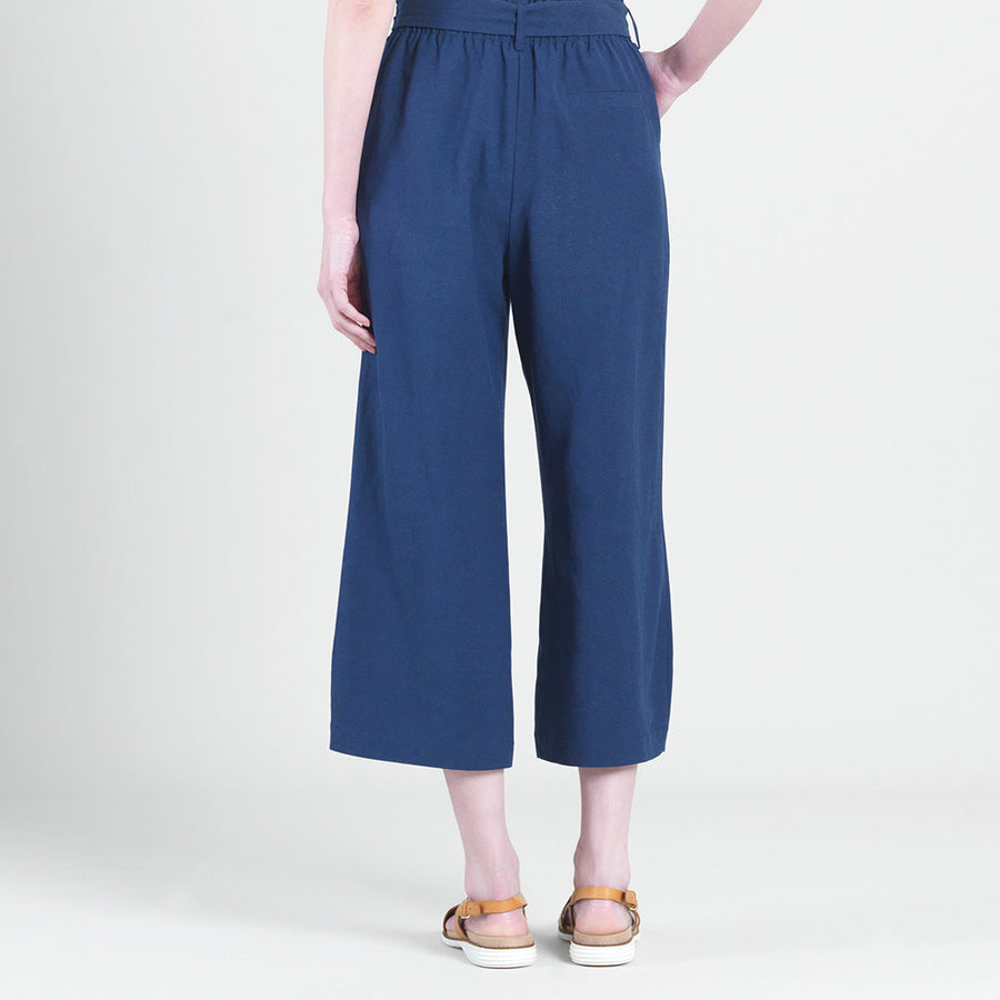 Linen Knit - Tie Waist Cropped Pant - Navy