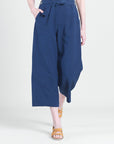 Linen Knit - Tie Waist Cropped Pant - Navy