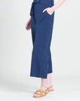 Linen Knit - Tie Waist Cropped Pant - Navy