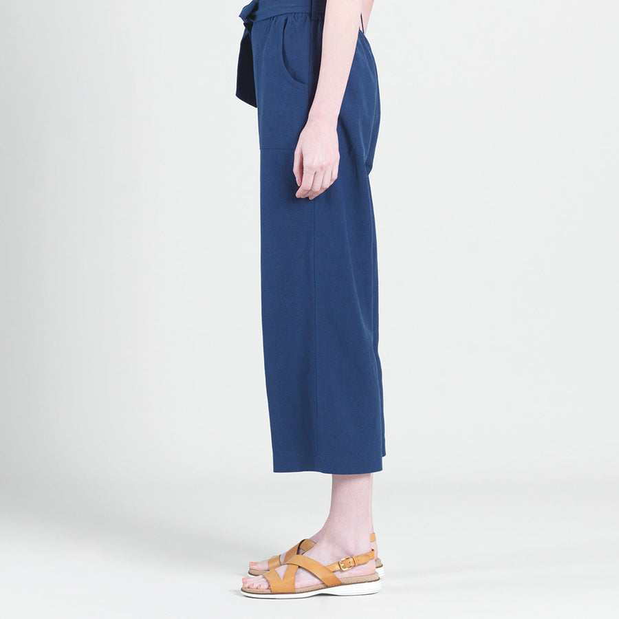 Linen Knit - Tie Waist Cropped Pant - Navy