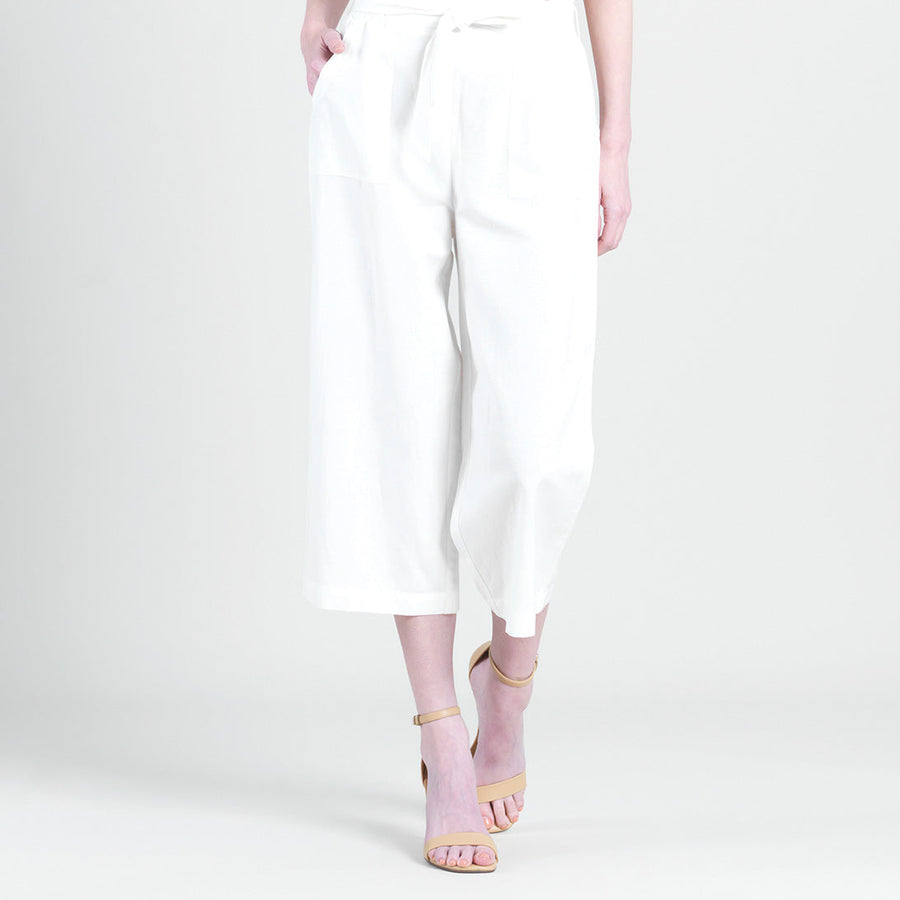 Linen Knit - Tie Waist Cropped Pant - Ivory