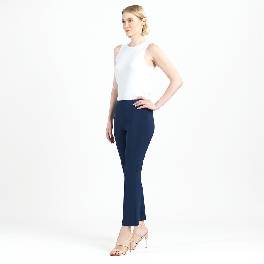 Center Seam Front Slit Ankle Pant - Navy