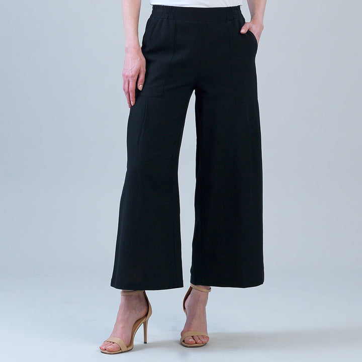 Soft Cotton - Pleated Wide Leg Ankle Pant - Black - Limited Sizes