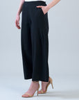 Soft Cotton - Pleated Wide Leg Ankle Pant - Black - Limited Sizes