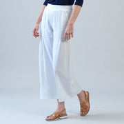 Soft Cotton - Pleated Wide Leg Ankle Pant - White