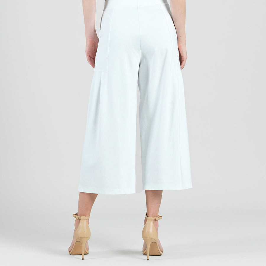 Rayon-Ponte Knit - Pleated Gaucho Pocket Pant - White